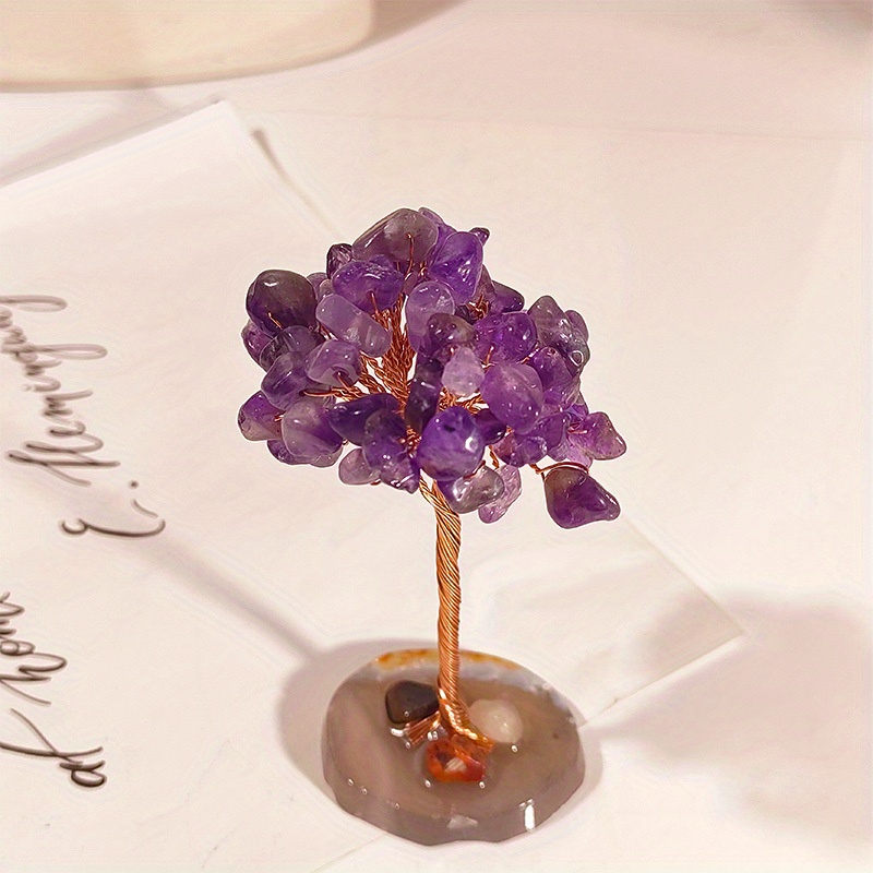 Natural Crystal Fortune Tree Ornaments with Agate Base Handicrafts